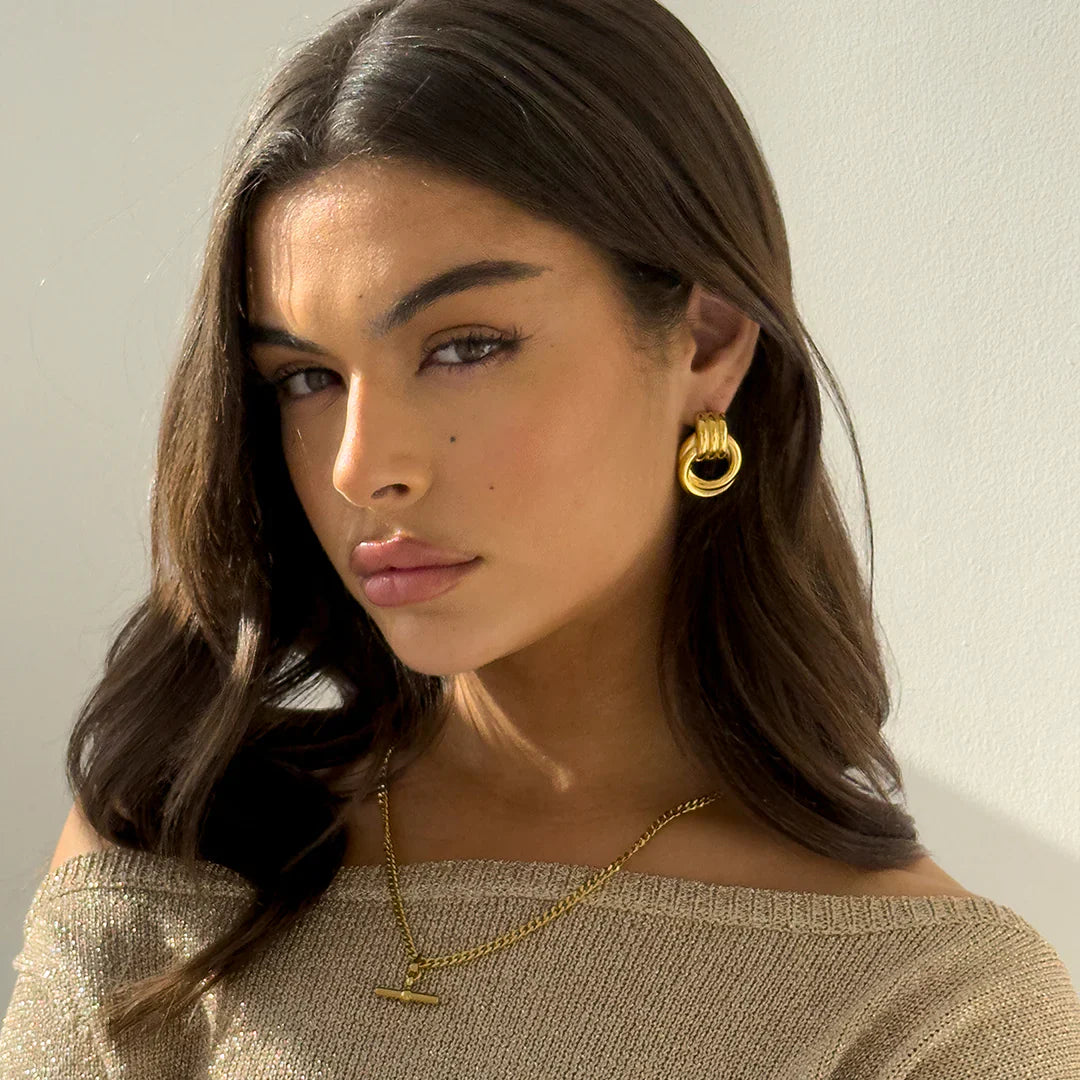 Gold Double Knot Hoop Earrings