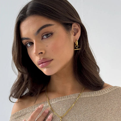 T-Bar Gold Hoop Earrings