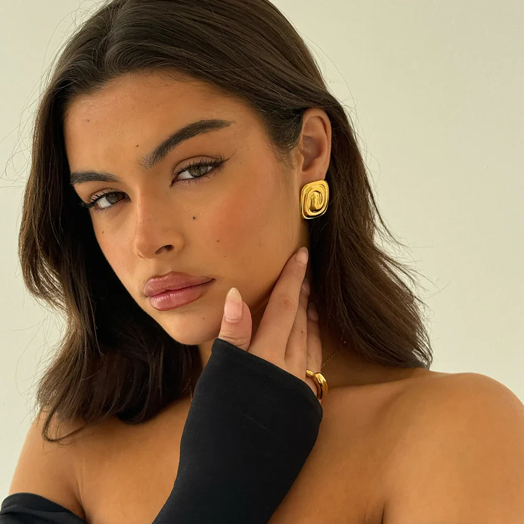 Twisted Spiral Gold Stud Earrings