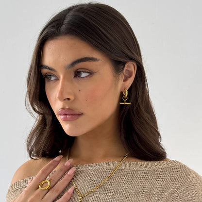 T-Bar Gold Hoop Earrings