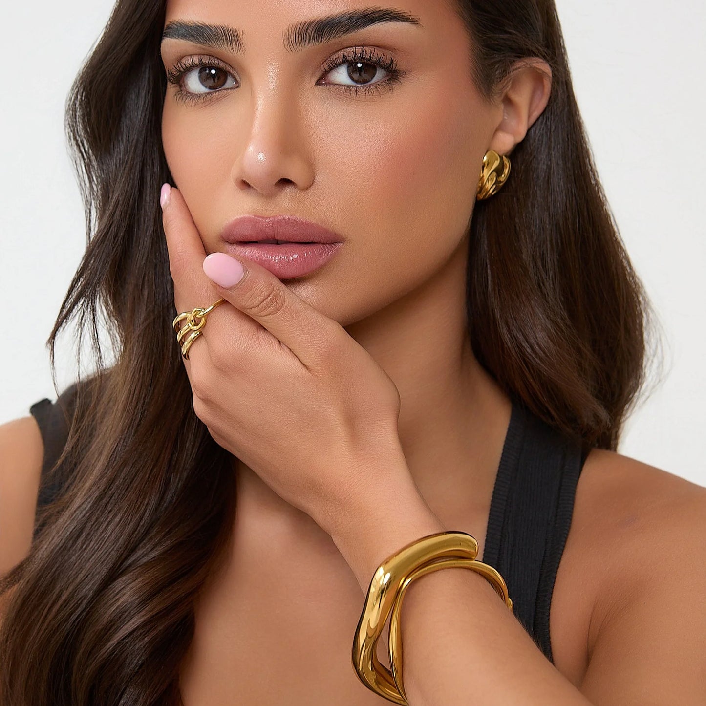 Gold Sculpted Cuff Open Bracelet