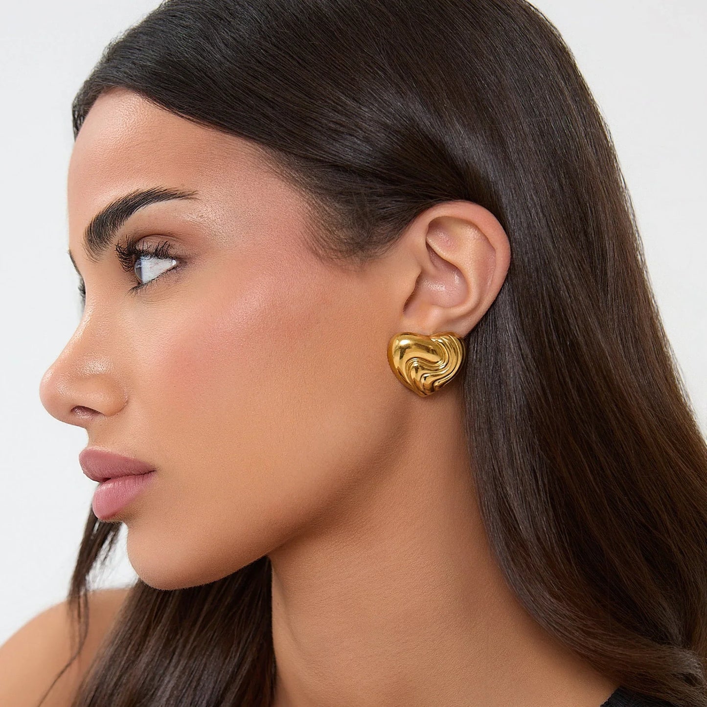 Textured Heart Stud Earrings
